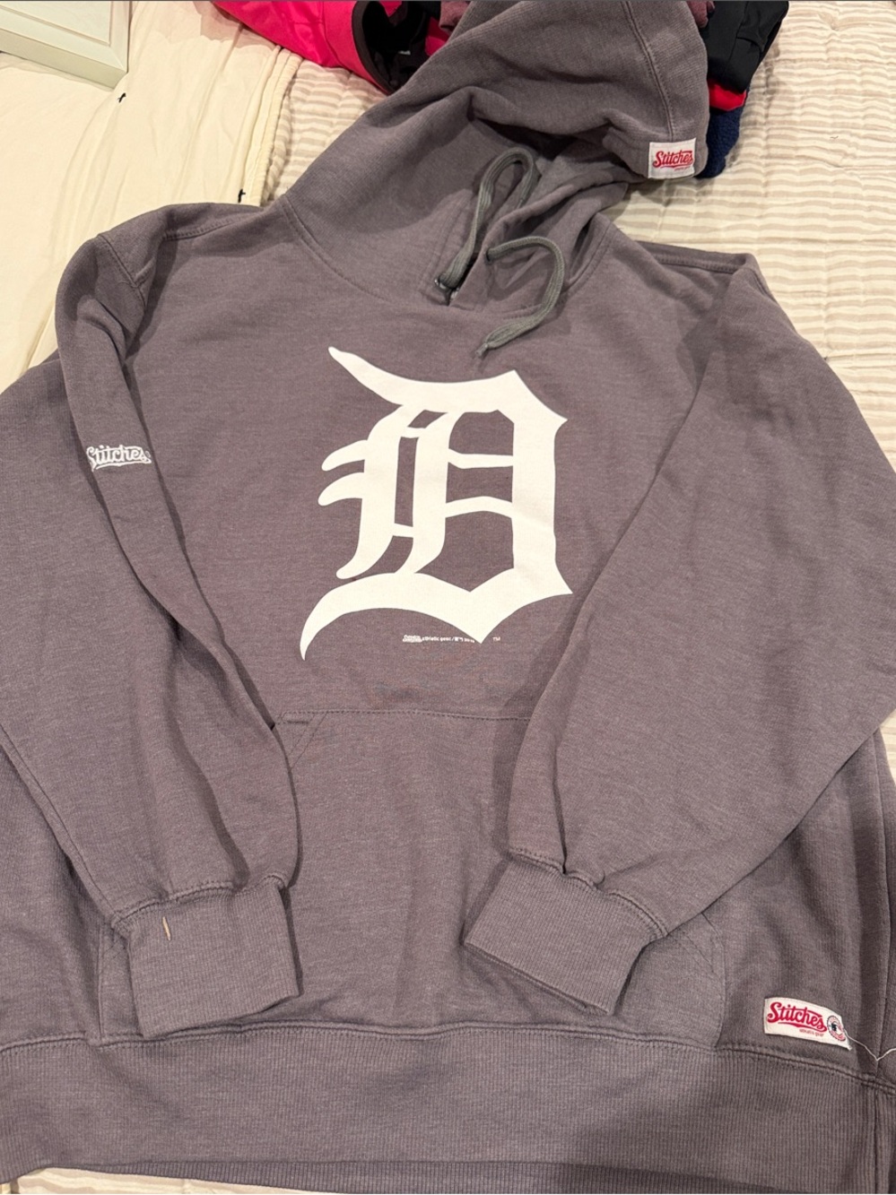 Stitches Gray Pullover Hoodie with White Detroit 'D' Logo